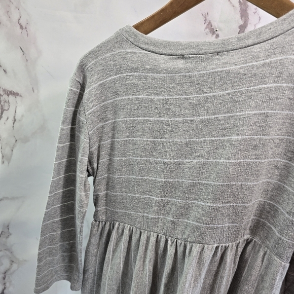 Roolee Dress Womens Small Gray White Striped T Shirt Long Sleeve Zip Pockets - Picture 7 of 14